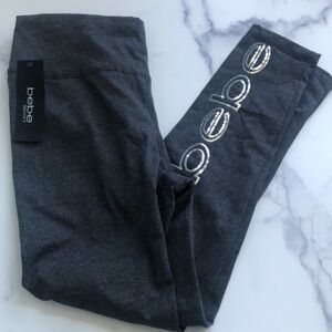 Bebe Sport Gray Leggings Sequin Logo Size XL NWT